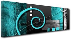 DECLINA Abstract Panoramic Picture on Canvas – Abstract Wall Decoration – Home Decor, Kitchen, Living Room, Bedroom – Turquoise 150 x 60 cm