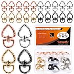 Tanstic 20Pcs 4 Colors Heart Shape Keychain Clip, Zinc Alloy Swivel Lobster Clasps Trigger Spring Buckles Keyring Hanging Buckle, Swivel Spring Snap Hook for Keychains(Gold/Silver/Rose Gold/Gun Black)