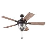 Honeywell Ceiling Fans Glencrest, 52 Inch Indoor Outdoor LED Ceiling Fan with Light, Pull Chain, Dual Mounting Options, ETL Damp Rated, Dual Finish Blades, Reversible Motor - 50615-01 (Espresso)