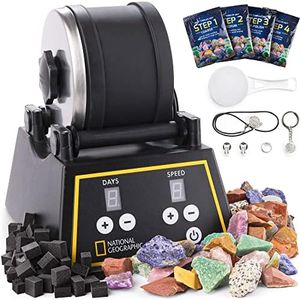 National Geographic Professional Rock Tumbler Kit - Rock Polisher for Kids & Adults, Noise-Reduced Barrel, Grit, Raw Gemstones, Great STEM Hobby Kit