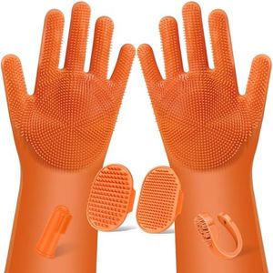 Augwind 6PCS Grooming & Bath Supplies for Dogs, Cats | Dog Washing Gloves | Dog Bath Brush | Dog Shower Brush | Pet Grooming Gloves | Dog Grooming kit | Pet Supplies for Showerhead & Sprayer (Orange)
