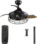 Parrot Uncle Ceiling Fans with Lights and Remote Farmhouse Retractable Ceiling Fan with Light Black, 36 Inch