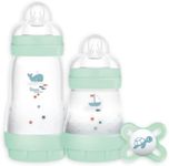 MAM Easy Start Colours of Nature Starter Self Sterilising Anti Colic Starter Set, Non-Shiny Matt Finish Newborn Bottle Set and Soother, Newborn Essentials, Green (Designs May Vary)