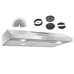 TYEMUI Ductless Range Hood 30 inch Under Cabinet with Light, 600cfm Slim Kitchen Stove Vent Hood, 3 Speed Exhaust Fan, Reusable Filters, Stainless Steel Range Hood with Charcoal Filter