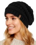 FURTALK Knit Beanie Hat for Ladies Fleece Line Ski Skull Cap Slouchy Winter Hats for Women Black