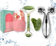 Laxit ® Face Stone Roller Massager with Gua Sha Jade Stone,Ice Roller and 3D Massager Roller Set Facial Combo For Skin Eye Body Ice Cube Women Men Reusable (Ice Roller + Stone Roller + 3D Roller)