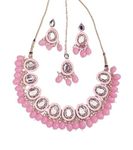 GLORIOUS GIRL Pink colour Beads Necklace Set & Maangteeka in Kundan with Meenakari Jewelery Set for Womens and Girls