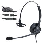 MKJ Phone Headset with Microphone, Corded RJ9 Call Centre Office Telephone Headset with Noise Cancelling Mic for Avaya Polycom Aastra Gigaset Alcatel Toshiba Fanvil