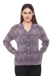 aarbee Purple Woollen V-Neck Cardigan For Women (Medium, Hairy Wine)