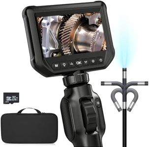 Two-Way Articulating Borescope Camera with Light, GODIAG 0.31in Endoscope Camera with Light, IPS 1080P HD Screen, Inspection Camera for Automotive Mechanic, IP67 Waterproof Snake Camera, 32GB Card