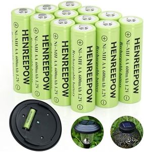 Henreepow Ni-MH AA Rechargeable Batteries, Double A High Capacity 1.2V Pre-Charged for Garden Landscaping Solar Lights, String Lights, Remotes, Wireless Mouses, Radio, Flashlight (AA-600mAh-12pack)