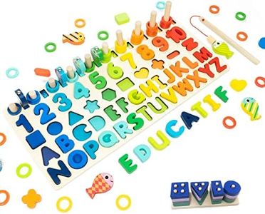 Dyploo™ Jouet Puzzle en Bois Montessori – Jeu Éducatif Mathématiques pour Enfants Bébé 1 2 3 4 5 6 ans – Apprendre les Chiffres et les Lettres de l’Alphabet, Reconnaître les Formes & Couleurs - Cadeau