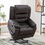 Merax Electric Lift Recliner Chair with USB Port and Padded Seat, Modern Upholstered Reclining Massage Armchair with Heat and Vibration Experience Ultimate Comfort for Elderly-Grey