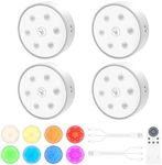 Cadrim Puck Lights, 4 Pack Group Control Under Cabinet Lighting, 16 Colors Changeable LED Puck Lighting, 2000mAh Rechargeable Dimmer Step Light, Night Light for Closet, Kitchen, Counter