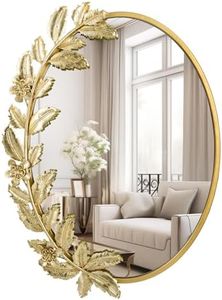 Fobule Gold Oval Decorative Mirror, 18x24 Inch Metal Frame Ornate Flower Leaves Modern Wall Mirror for Living Room, Bedroom, Entryway, Dresser, Bathroom