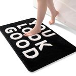 QJHOMO Black Bath Mat Non Slip Bath Mats for Bathroom Cute Bathroom Accessories, You Look Good Bath Rug Extra Thick Bathmat Cool Decor Rugs, Super Absorbent Floor Mats Machine Washable Carpet 40x60 cm