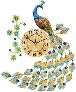 Generic Luxury Peacock Rustic Wall Clock Silent, Metal Dial Large Fancy Decorative Clock for Living Room, Bedroom.