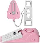 Portable Door Lock & Door Stop Alarm Set, Dual Protection Home Security Door Kit, Travel Hotel Door Lock Devices Pocket Self Defensey Tools for Traveling Hotel Home Apartment,Pink