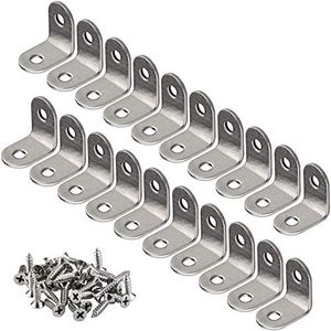 YEWLACA 20 PCS Corner Braces 25mm x 25mm Stainless Steel 90 Degree Joints Right Angle Bracket L Shaped Corner Brackets Fastener for Wood Furniture, Screws Included