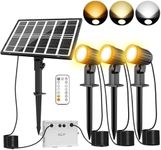 CLY Solar Landscape Spotlights, Solar Lights Outdoor IP66 Waterproof, Remote Control 2 Dynamic Modes 3 Brightness Adjustable 2700-6500K Auto On/Off 11M Cable for Garden Pathway Trees Flag 3 in 1