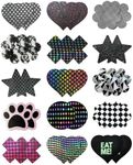 CICKEE Nipple Covers 15 Pairs Black Pasties Rave Pack Sexy Pasty Glitter Glow in The Dark Universal 3 Inches for Small or Large Boob Breast Petal Stickers Cakes Body Womens Bra Star Pasties - Black