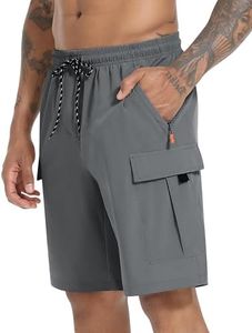 Men's Cargo Shorts Quick Dry Lightweight Stretch Hiking Shorts for Men with 5 Pockets No Lining Grey
