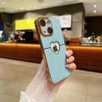 LuxuryKase LK110 Precision Heart Hole Leather Case with Lens Protection for iPhone 15 Plus (PC | Sierra Blue)