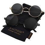 Round Polarized Sunglasses for Men Women Small Metal Lennon Sun Glasses Retro Hippie Style (2 Pack) 45mm