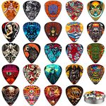 Guitar Picks,24 Pack Celluloid Thin, Medium, Heavy & Extra Heavy Picks with Tin Box,Unique Artistic Variety Pack Guitar Pick for Acoustic Guitar,Bass Guitar, Electric Guitar (Mix two)