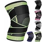 Adjustable Knee Support Brace 1 pack Compression Knee Sleeves for Men Women Use for Meniscus Tear, Arthritis, Tendinitis, Ligament Injury,Weight Lifting, Anti Slip Knee Brace (Green, Medium)