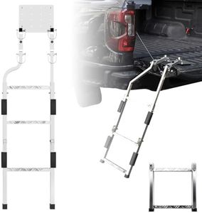 Stainless Steel Tailgate Ladder for Pickup Trucks, Foldable Heavy Duty Rear Ladder Anti-Slip Steps, Adjustable Height Universal Fit Truck Accessories for Ram Ford Chevy GMC Rustproof Easy Installation