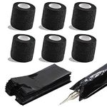 Unihuby Tattoo Grip Tape Tattoo Pen Bags 206 Pieces Set, 6 Pieces Tattoo Grip Bandage Black 200 Pieces Disposable Tattoo Pen Bags Tattoo Machine Bags Pen Cover Wrap Tattoo Accessories