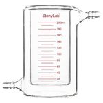 stonylab Glass Jacketed Beaker, 1 Pack Borosilicate Glass Graduated Beaker Flat-Bottom Double-Layer Lab Reaction Beaker, 200 ml