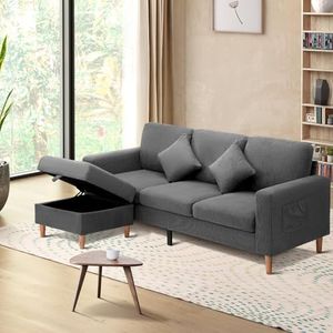 Oikiture 3 Seater Sofa Couch with Storage Ottoman and Cushion Velvet Sofa Lounge Set Modelar Couch Grey