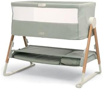 Mamas & Papas Lua Bedside Crib, Removable Bassinet, Drop-down Sides, includes Mattress, 0-6 Months, Sage