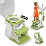 BAMBINAO 2-in-1 Potty Training Seat: Toddler Potty Training Toilet, Toddler Step Stool for Boys Girls! Potty Training Seat with Splash Guard, Anti Slip Pad & 5 Levels Height Adjustments! (Green)