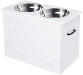 PawHut Elevated Dog Bowls for Large Dogs with Storage Dog Pet Diner Function 2 Stainless Steel Dog Bowls Elevated Base for Big-Sized Dogs and Other Large Pets, White