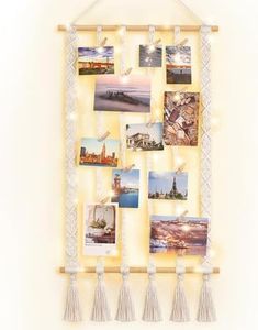 Dahey Macrame Hanging Photo Display Boho Picture Frames Collage Wall Decor for Picture String with Clips Photo Hanger with Lights Artwork for Living Room Bedroom Dorm Teen Girl Christmas Gift