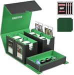 MTG Deck Box with Commander Display -Patented Design, 5 in 1 Trading Card Storage Box Fit 400 Double-sleeved Cards, Card Deck Case for TCG/Sports Cards with 4 Magnetic Card Holders(Black Green)