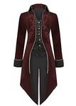 Sangdut Men’s Medieval Steampunk Tailcoat Jacket, Male Victorian Renaissance Gothic Retro Vintage Embroidery Coat Halloween Party Cosplay Pirate Vampire Gentleman Costumes for Adult (Red, M)