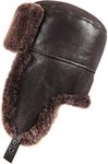 Zavelio Men's Shearling Sheepskin Trapper Russian Hat Large Brown