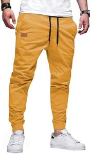 JMIERR Mens Casual Joggers Pants - Cotton Drawstring Chino Cargo Pants Twill Track Jogging Sweatpants Travel with Pockets, 5XL, Yellow