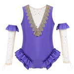 JEATHA Girls Showman Costumes Sleeveless Splice V-Shape Back Gymnastic Leotard with Arm Sleeves Outfits Lavender 12