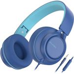 Ailihen C8 Headphones Wired with Microphone Foldable and Adjustable On-Ear Headsets Volume Control HD Stereo Sound 3.5mm Jack for Chromebook, Laptop, Smartphone, Study, Office, Travel (Blue)