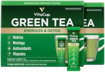 VitaCup Green Tea Instant Packets, Enhance Energy & Detox with Matcha, Moringa, B Vitamins, D3, Fiber, Keto, Paleo, Vegan in Tea Powder Single Serving Sticks, 48 Ct