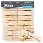 Home Genie Large Wooden Clothespins, 2.9", 75 Pack Natural Birchwood, Rust and Moisture Resistant Clothes Pegs, Durable Wood Clothing Pins, Strong Grip, Laundry Clothesline, Bag Clips, Crafts, Photos