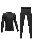 Rolimaka Kids Base Layer Set Youth Boys Compression Sets Athletic Long Sleeve Top & Tights Set Football Underwear Gym Sport Black（Grey Line XS