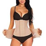 Nebility 2 in 1 Belly Wrap Girdle Belt Waist Trainer Corset Tummy Control Shapewear for Women(Beige,XL)