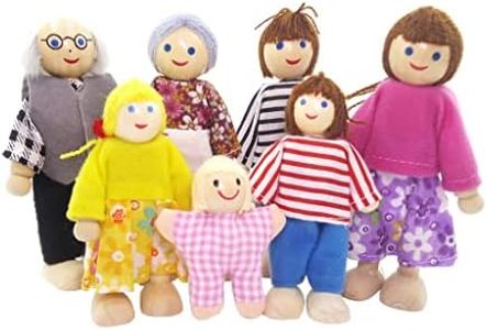 Colaxi 7 Lot Wooden 1/12 Family Dolls Set Figurines Doll House Acces Play Set