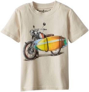 Wes & Willy Little Boys' Surfer Motorcycle Short Sleeve Tee Toddler, Bone, 4 Years